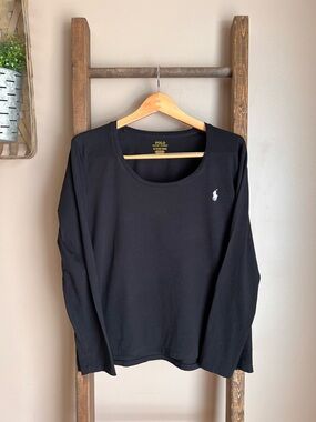 Polo by Ralph Lauren Black Long Sleeve Scoop Neck Top with White Pony
